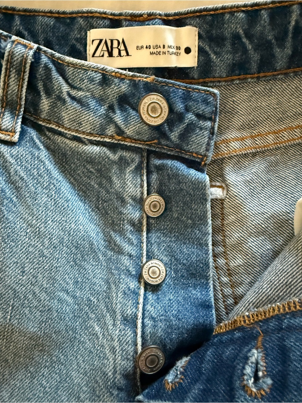 Zara button fly straight leg jeans 100% cotton